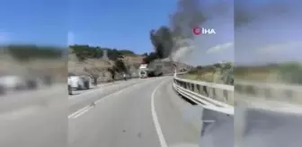 Bursa'da cam yüklü tır yandı