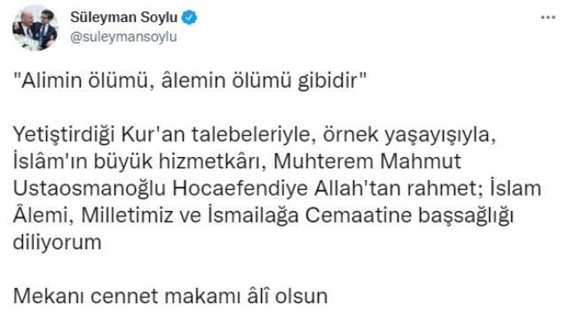 Cumhurbaşkanı Erdoğan'dan İsmailağa Cemaati lideri Mahmut Ustaosmanoğlu için taziye mesajı