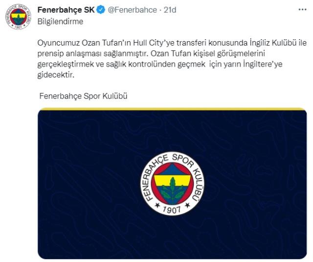 Son Dakika: Fenerbahçe resmen açıkladı! Ozan Tufan, Acun Ilıcalı'nın takımı Hull City'e transfer oldu