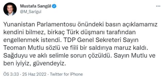 Yunanistan'da Türk bayrağı açan Mustafa Sarıgül saldırıya uğradı Yunanistan'da Türk bayrağı açan Mustafa Sarıgül saldırıya uğradı