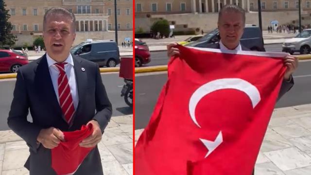 Yunanistan Parlamentosu'nun önünde Türk bayrağı açan Sarıgül, Miçotakis'e seslendi: Amerika'dan medet umma