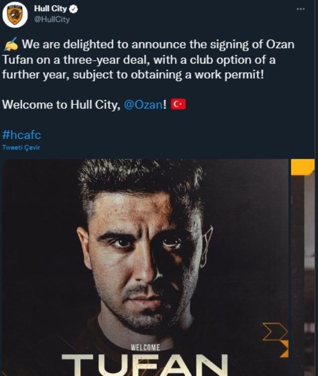 Hull City, Fenerbahçe'den Ozan Tufan'ı kadrosuna kattığını açıkladı Hull City, Fenerbahçe'den Ozan Tufan'ı kadrosuna kattığını açıkladı