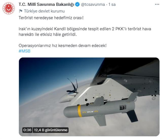 Akıncı'dan bayram hediyesi! Kandil'de tespit edilen 2 PKK'lı terörist bombalandı