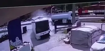 Son dakika haber: Otobüsün yakıt tankerine çarptığı anlar kameraya yansıdı: 3 yaralı