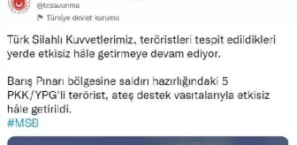 Barış Pınarı bölgesinde 5 PKK/YPG'li terörist etkisiz hale getirildi