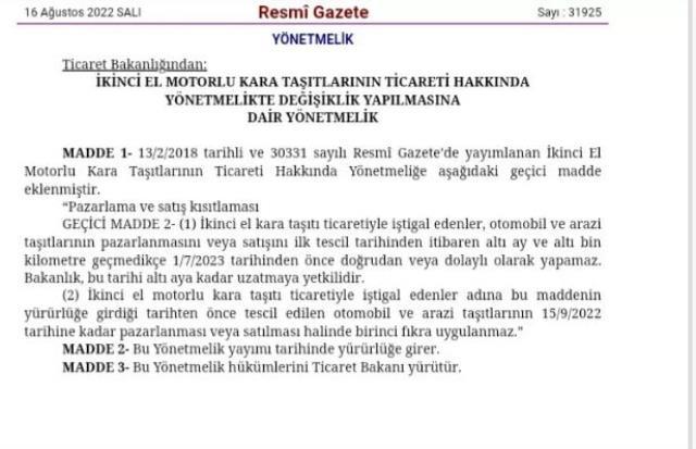 İkinci el araç satışı Resmi Gazete kararları neler? İkinci el araç satışı Resmi Gazete kararları neler?