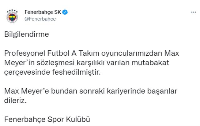 Fenerbahçe'de ayrılık vakti! Alman futbolcu Max Meyer'in sözleşmesi karşılıklı olarak feshedildi