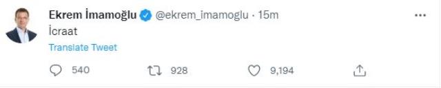Ekrem İmamoğlu'ndan tek kelimelik paylaşım! 'İcraat' tweetine beğeni yağıyor Ekrem İmamoğlu'ndan tek kelimelik paylaşım! 'İcraat' tweetine beğeni yağıyor