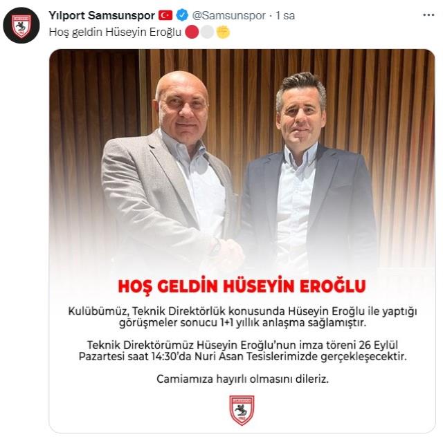 Samsunspor'da teknik direktörlük görevine Hüseyin Eroğlu getirildi Samsunspor'da teknik direktörlük görevine Hüseyin Eroğlu getirildi