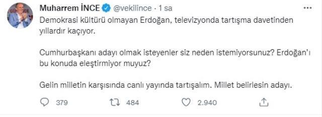 Memleket Partisi lideri Muharrem İnce'den muhalefete 'adaylık' çağrısı: Televizyonda tartışalım, var mısınız?