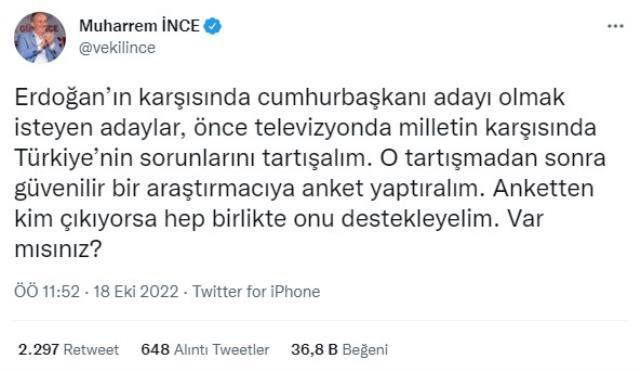 Memleket Partisi lideri Muharrem İnce'den muhalefete 'adaylık' çağrısı: Televizyonda tartışalım, var mısınız?