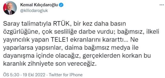 RTÜK, TELE 1'e 3 gün süreyle durdurma cezası verdi