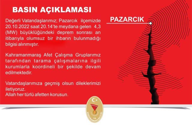 Kahramanmaraş'ta deprem! 4.5'in ardından şimdi de 4.3'lük bir sarsıntı meydana geldi Kahramanmaraş'ta deprem! 4.5'in ardından şimdi de 4.3'lük bir sarsıntı meydana geldi