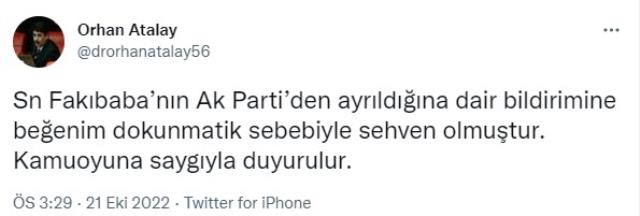 AK Parti'de bir istifa daha mı geliyor? Fakıbaba'nın paylaşımını beğenen isimden açıklama var