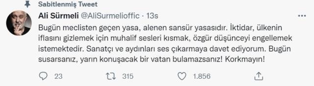Ünlü oyuncu Ali Sürmeli'ye ait olduğu iddia edilen Twitter hesabı