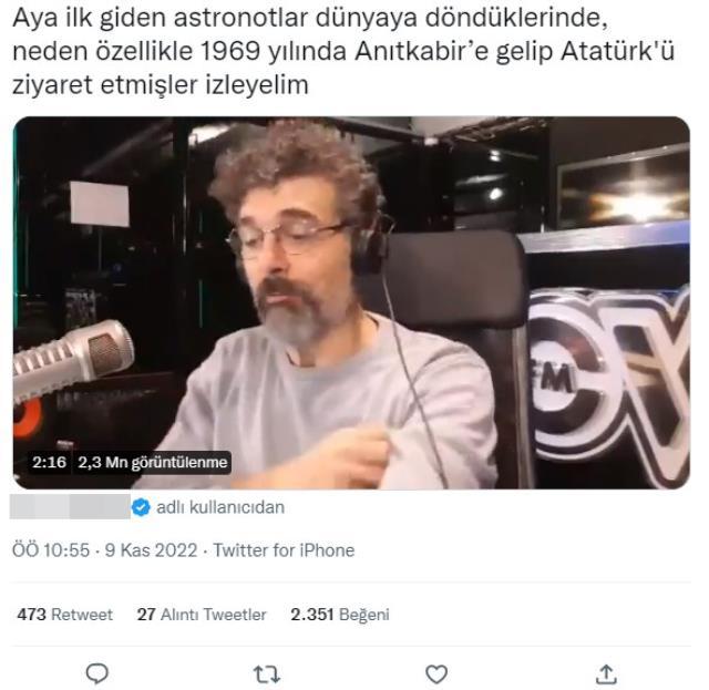 Apollo 11 Astronotları'nın 1969 yılında Anıtkabir'i ziyaret etmelerinin nedeni Arsev Eraslan'ın yazdığı programa dayandığı iddiası yanlış