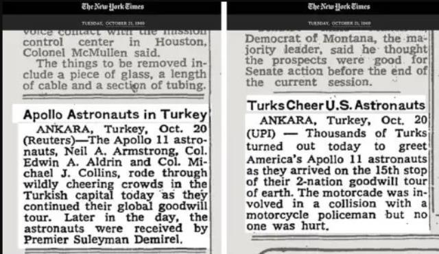Apollo 11 Astronotları'nın 1969 yılında Anıtkabir'i ziyaret etmelerinin nedeni Arsev Eraslan'ın yazdığı programa dayandığı iddiası yanlış