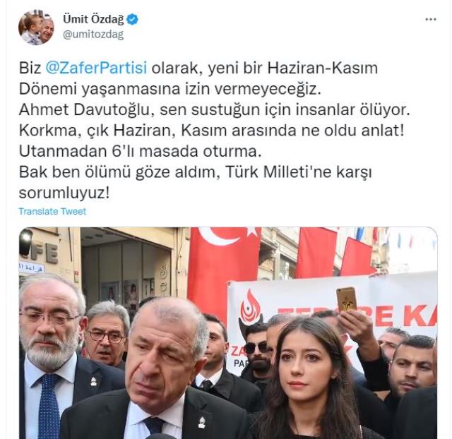 Ümit Özdağ'dan Davutoğlu'na sert tepki: Sen sustuğun için insanlar ölüyor