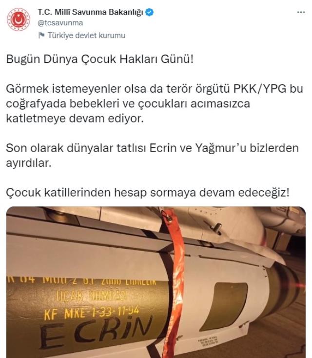 F-16'lar Ecrin ve Yağmur için vurdu! MSB'den milyonları duygulandıran paylaşım