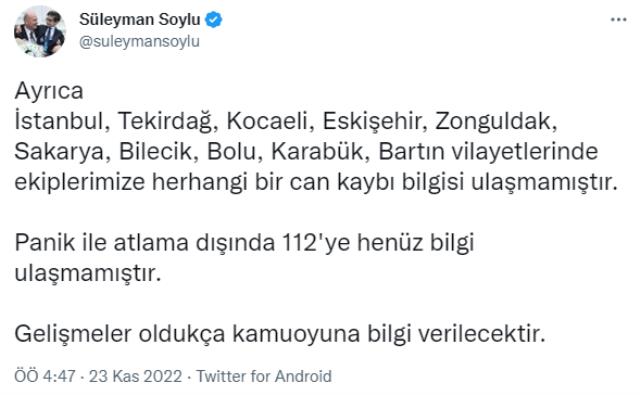 Son dakika: 5.9 şiddetindeki depremin ardından Bakan Soylu'dan ilk açıklama: Şu ana kadar can kaybı bilgisi yok