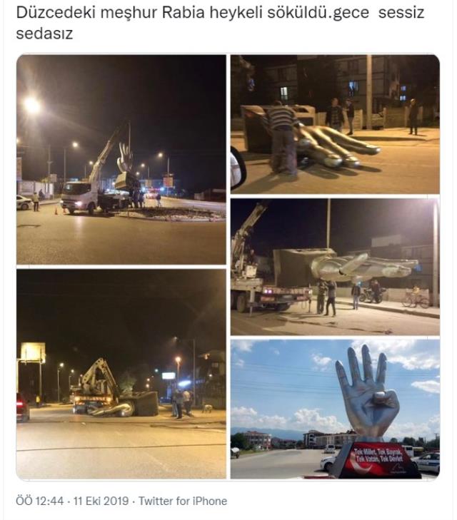 Düzce'deki Rabia heykelinin yeni kaldırıldığı iddiası yanlış