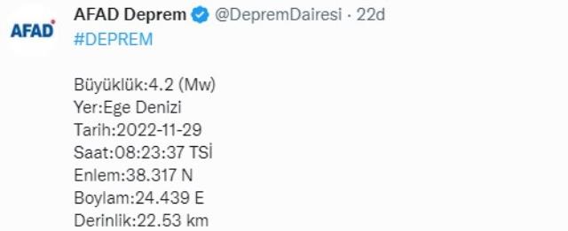 Son Dakika! Ege Denizi'nde 4.7 büyüklüğünde deprem Son Dakika! Ege Denizi'nde 4.7 büyüklüğünde deprem
