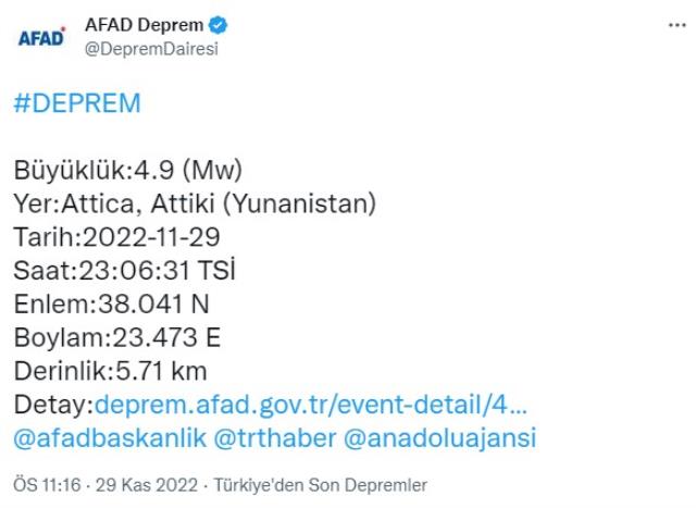 Eğriboz Adası'nda 5 büyüklüğünde deprem meydana geldi