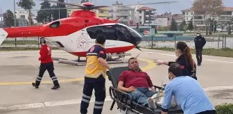Kalp krizi geçiren adamın yardımına ambulans helikopter yetişti