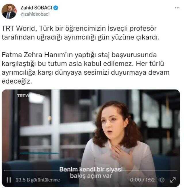 İsveçli profesör, İsveç'in NATO üyeliği nedeniyle Türk öğrenciyi cezalandırdı