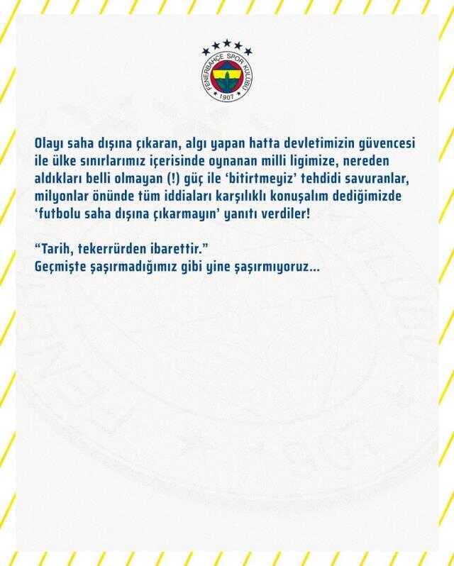 Atışma farklı noktalara gidiyor! Fenerbahçe'den Dursun Özbek'e jet hızıyla karşılık Atışma farklı noktalara gidiyor! Fenerbahçe'den Dursun Özbek'e jet hızıyla karşılık