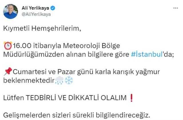 Son Dakika: İstanbul Valisi Ali Yerlikaya'dan hafta sonu için kar uyarısı: Lütfen dikkatli olalım