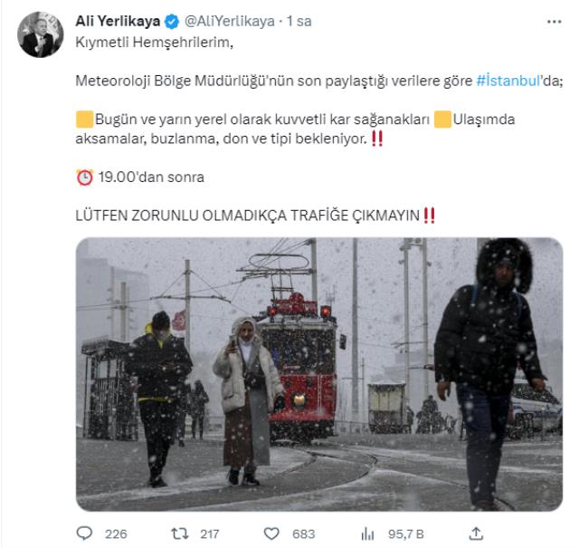 İstanbul Valisi Yerlikaya'dan kar uyarısı: Zorunlu olmadıkça trafiğe çıkmayın