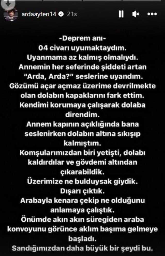 Depreme evinde yakalanan Arda Ayten korku dolu anları anlattı: Üzerime dolap düştü