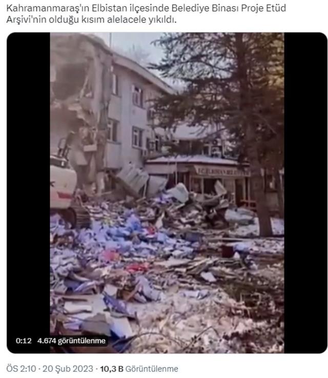 Depremden sonra yıkım kararı verilen Elbistan Belediyesi enkazında 'resmi evrak kaldı' iddiası gerçeği yansıtmıyor