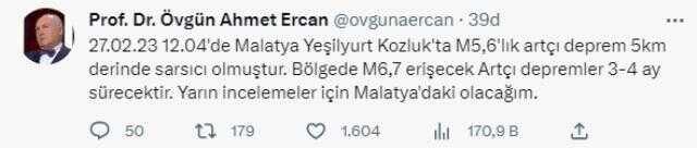 Prof. Dr. Ahmet Ercan'dan Malatya'daki 5.6'lık deprem sonrası korkutan uyarı: Artçıların büyüklüğü 6.7'ye kadar erişecek