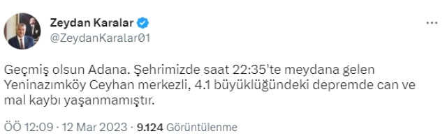 Son Dakika: Adana'nın Yüreğir ilçesinde 4 büyüklüğünde deprem meydana geldi