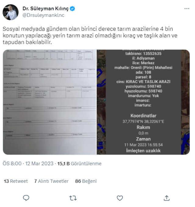 Adıyaman'da TOKİ'nin yumuşak tarım arazisine yapıldığı iddiası yanlış