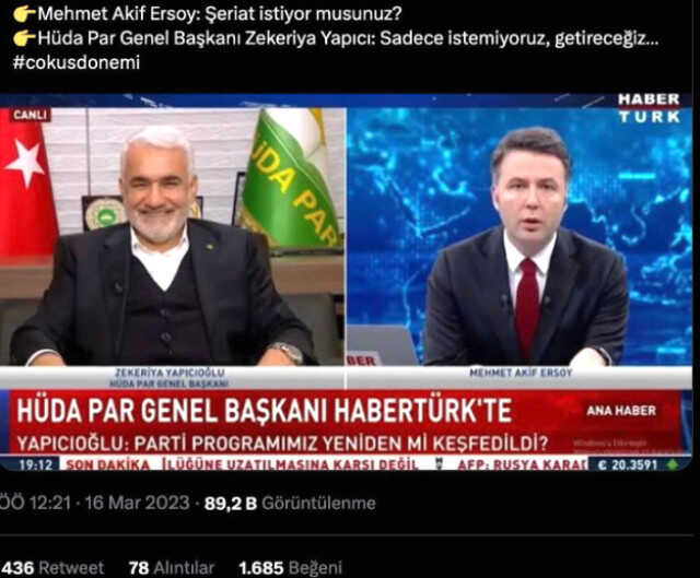 HÜDA PAR Genel Başkanı Zekeriya Yapıcıoğlu'na 'Şeriat istiyor musunuz?' sorusu sorulduğu iddiası yanlış