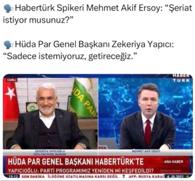 HÜDA PAR Genel Başkanı Zekeriya Yapıcıoğlu'na 'Şeriat istiyor musunuz?' sorusu sorulduğu iddiası yanlış
