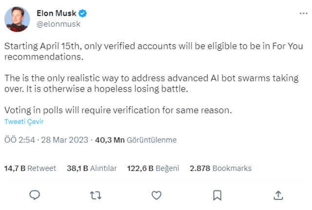 Elon Musk duyurdu! 15 Nisan'dan itibaren yalnızca onaylanmış hesaplar anketlerde oy kullanabilecek