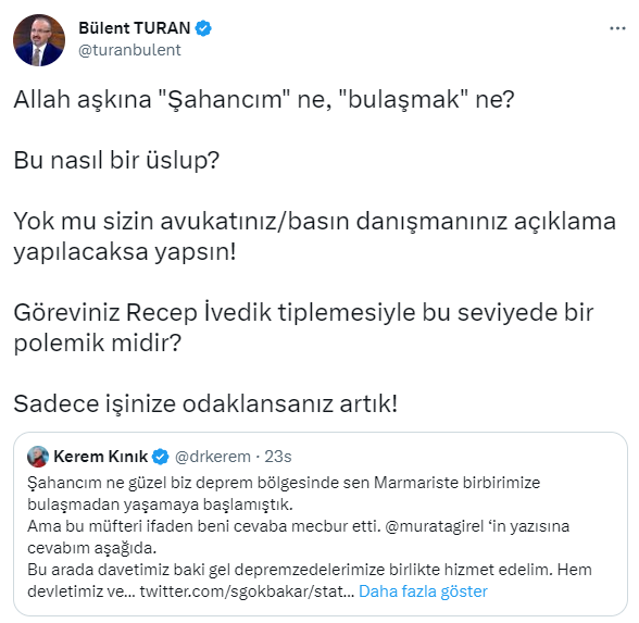 Gökbakar'dan AK Partili Turan'ın tepkisi sonrası Kerem Kınık'a olay mesaj: Kerem hafiften titreme geldi mi?