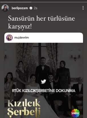 Yalı Çapkını dizisinin oyuncularından RTÜK'ün ceza verdiği Kızılcık Şerbeti'ne destek