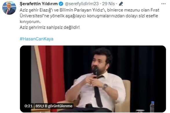 Hasan Can'nın 'Elazığ Üniversitesi' diyerek yaptığı espri kızdırdı! AK Parti Elazığ İl Başkanı tepki gösterdi