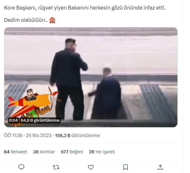 Videonun, Kuzey Kore lideri Kim Jong-un'un rüşvet yiyen bir bakanı infaz ettiğini gösterdiği iddiası