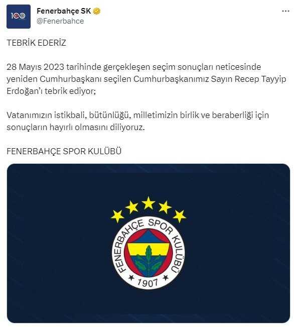 Süper Lig'in devleri, Cumhurbaşkanı Erdoğan'ı tebrik etti