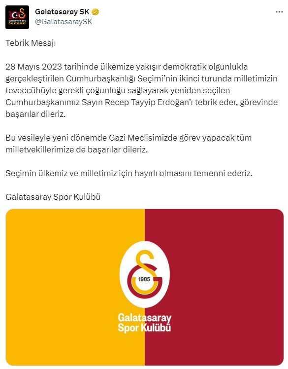 Süper Lig'in devleri, Cumhurbaşkanı Erdoğan'ı tebrik etti