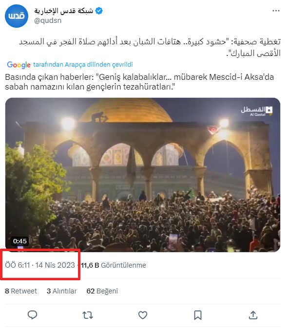 Videonun Mescid-i Aksa'da Erdoğan'ın zaferini kutlayanları gösterdiği iddiası