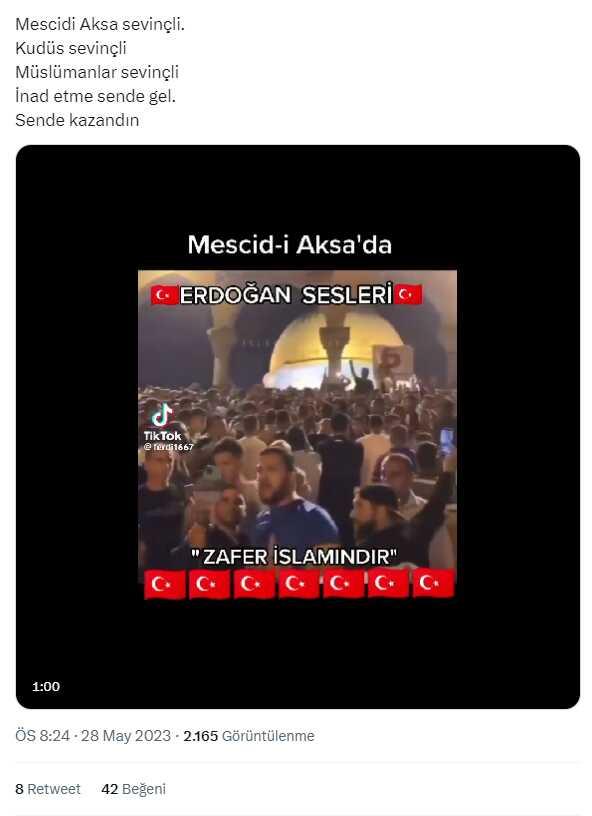 Videonun Mescid-i Aksa'da Erdoğan'ın zaferini kutlayanları gösterdiği iddiası