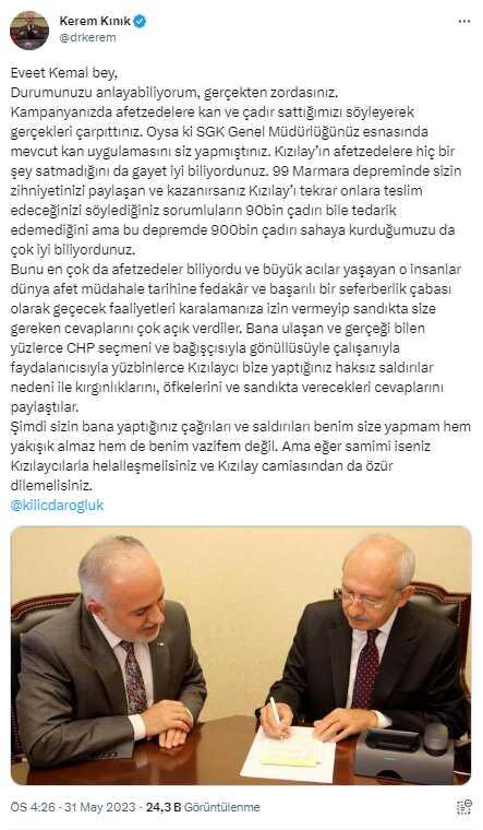 Eski Kızılay Başkanı Kerem Kınık'tan Kılıçdaroğlu'na çağrı: Kızılaycılarla helalleşmelisiniz