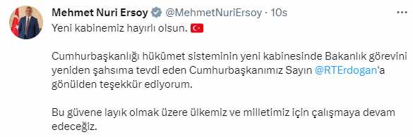 Cumhurbaşkanlığı Kabinesi'nin yeni bakanlarından art arda mesajlar